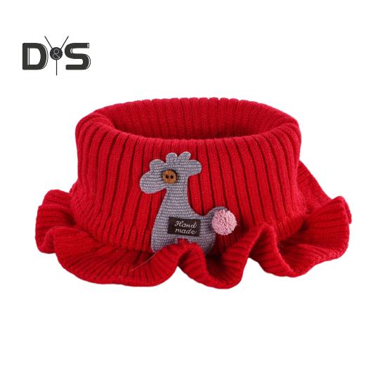 Children Warm Scarf Cartoon Pattern Ruffle Trim Knitted Winter Scarf Thickened Thermal Boys Toddler Elastic Warm Scarf
