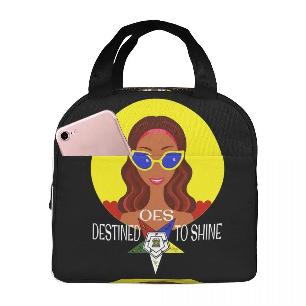 OES Emblem Order Of The Eastern Star Insulated Lunch Bag for Women Children Portable Food Boxes Thermal Lunch Box Tote