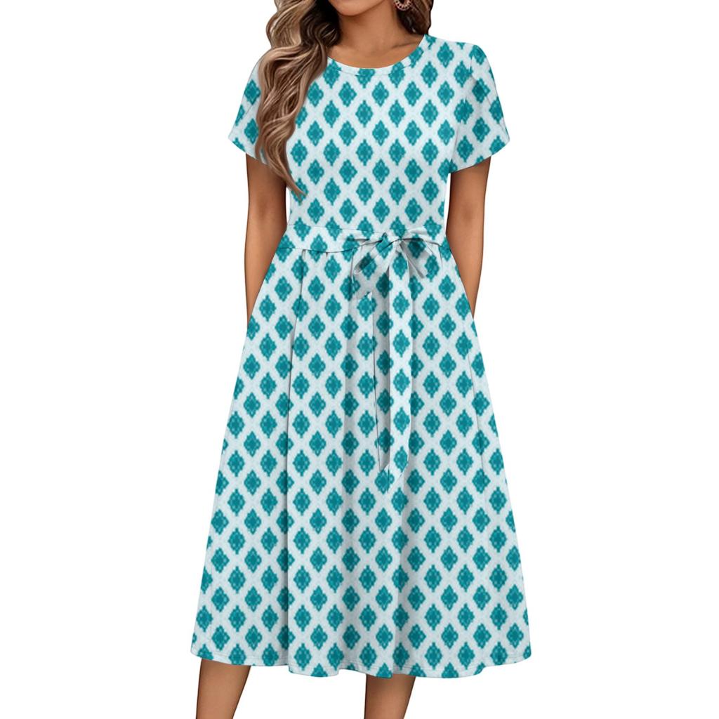 Women's Summer Casual Floral Print Round Neck Midi Dress Basic Classic Outdoor Everyday Short Sleeve Loose Dress