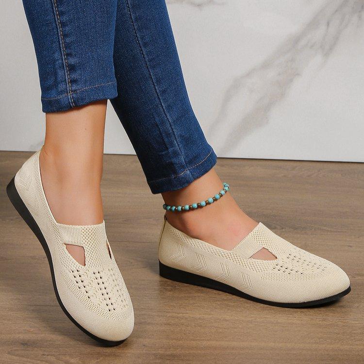 Korean version of foreign trade large size flying woven breathable low-top single shoes women's flat heel hollow shallow mouth lazy loafers wish sourc