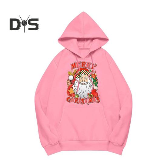 Женская рождественская толстовка с капюшоном с принтом Санта-Клауса, свободная, толстая, с длинными рукавами, эластичными манжетами и подолом, праздничная толстовка с капюшоном на шнурке и карманом