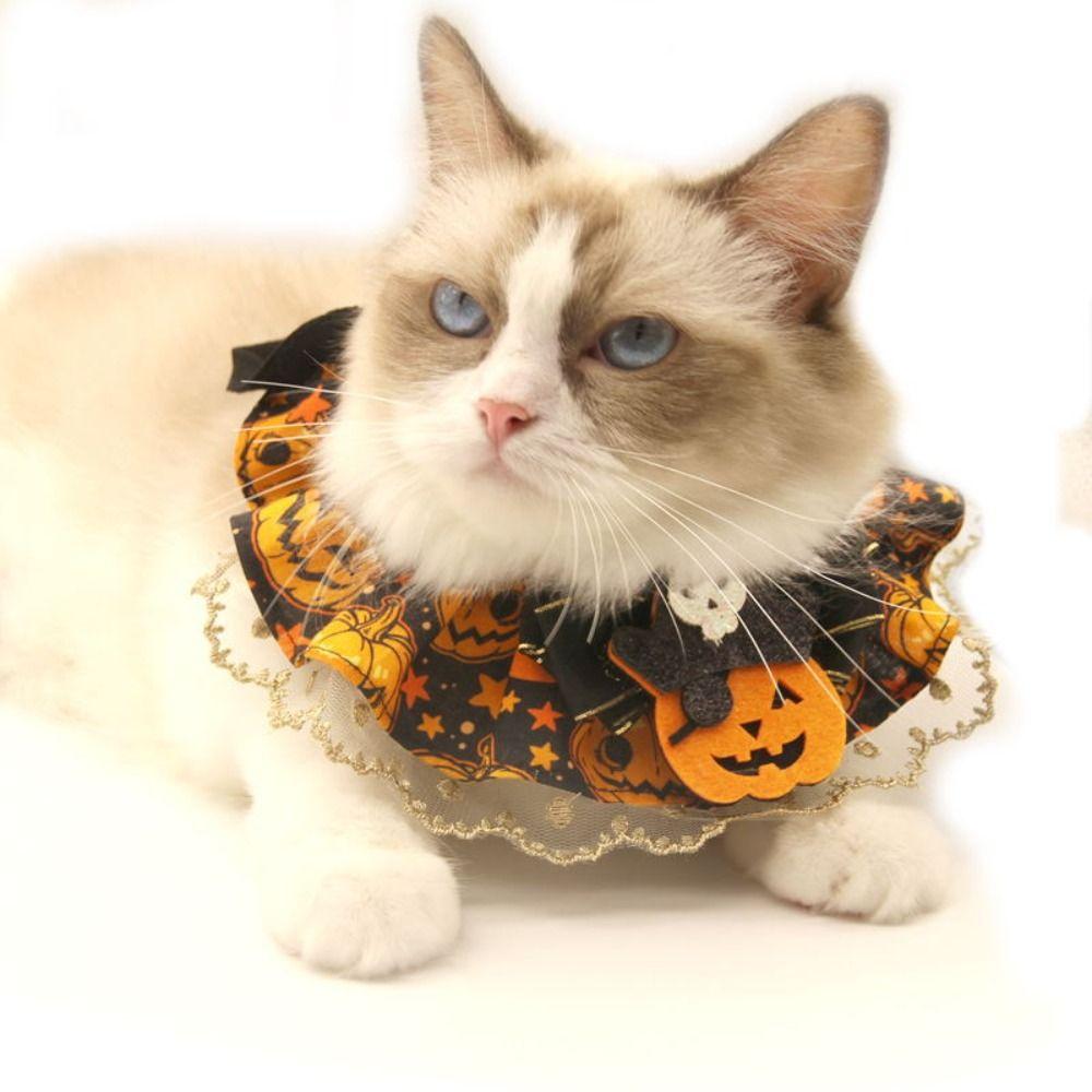 Creative Halloween Cat Dog Lace Necklace Adjustable Exquisite Pet Pumpkin Lace Collar Cute Cool Pet Bib Scarf Small Medium Pets