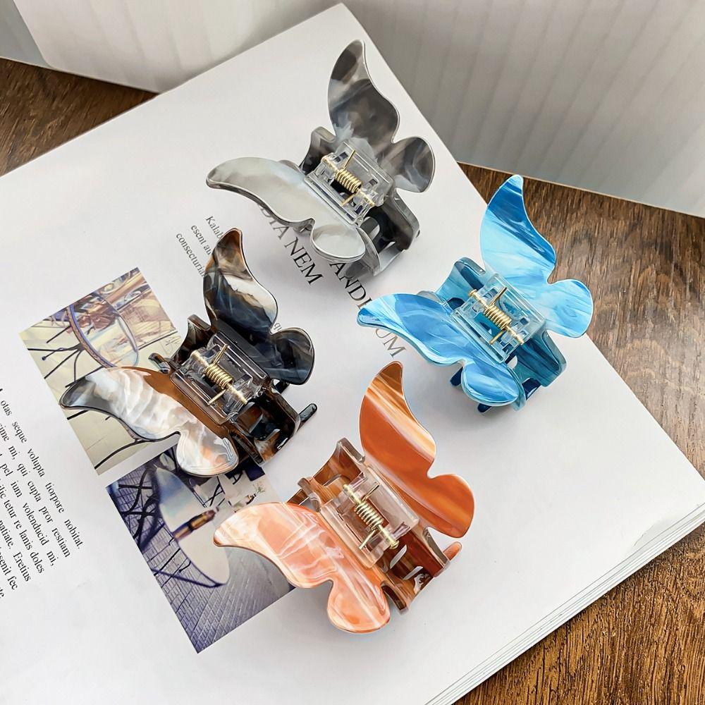 Красочные ретро заколки для волос в виде краба, акриловые милые заколки в виде акулы, элегантные заколки-бабочки, ежедневные