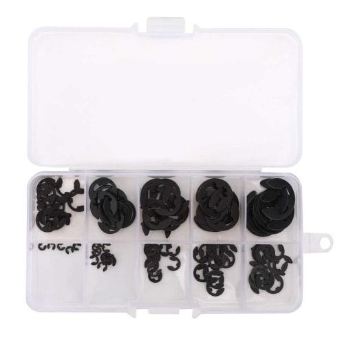 Latikaly E-Type Snap Rings, 120-Piece Set, M1.5-M10, Retaining Circlip Kit, Durable, Oil-Resistant, for Fixing Components, with Storage Box