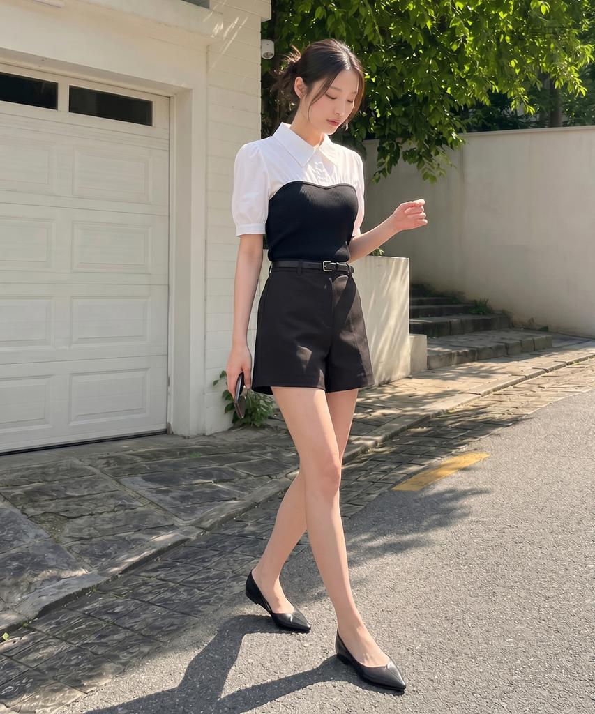 ROEM Bustier Matching Short Sleeve Blouse Rmblg25Nt5