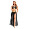 Women's Sequin Tassel Belly Dance Set - Halter Backless Crop Top & Split Mesh Skirt for Halloween