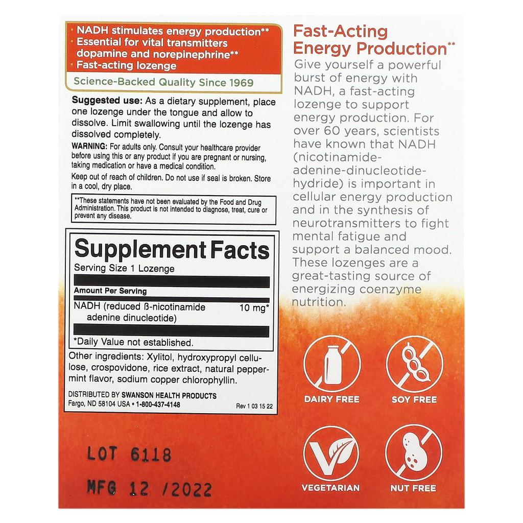 Nadh, Peppermint Flavor, 10Mg, 30 Lozenges