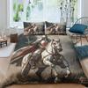 Medieval Duvet Cover Set, Medieval Knight Holding an Aged Old Shield Historical Theme Digital Print Bedding Set