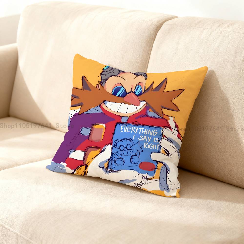 Without Hair Eggman Robotnik Anime Celebrity Merchandise All-Match Printed Pillow Case Sofa Car Office Room Decoration Protector