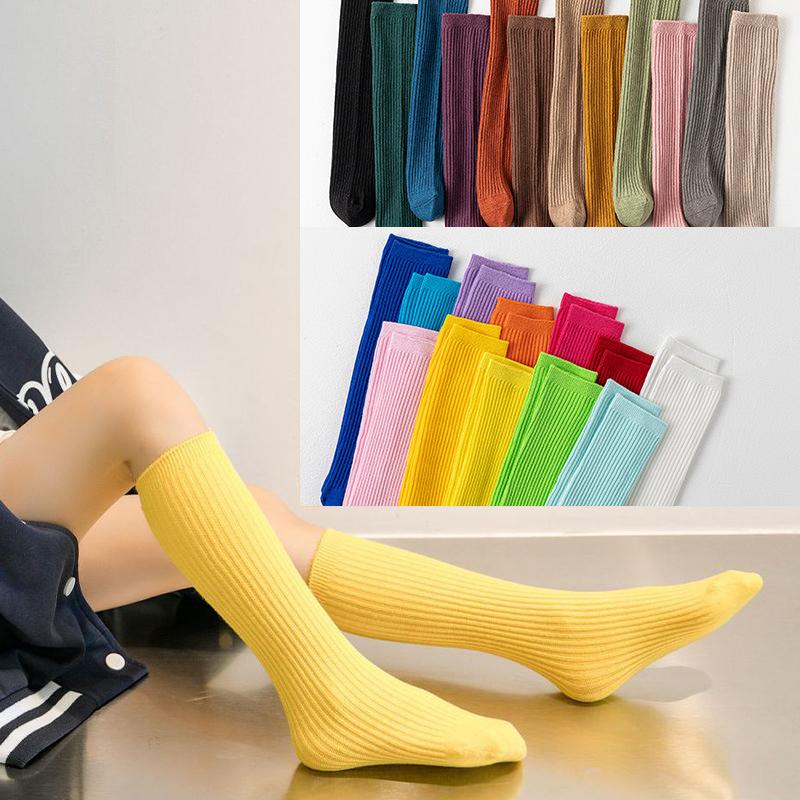 Kids Colorful Striped Knee High Socks 3-10 Years Boys Girls Dance Crew Socks Comfortable Breathable Cotton Tube Socks