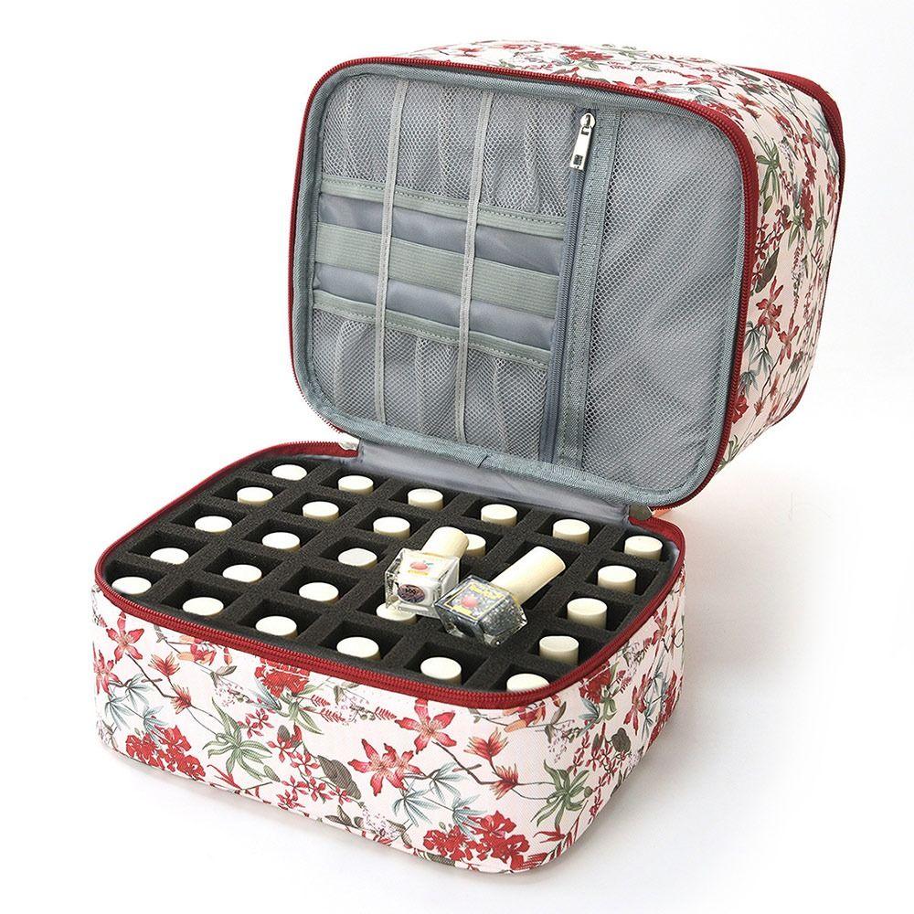 30 Grids Nail Polish Storage Bag Large Capacity Double Layer Essential Oil Carrying Case Waterproof with Handle