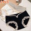 3PCS New Low Waist Panties for Women Underwear Sexy Lace Satin Large Size Briefs Big Panties