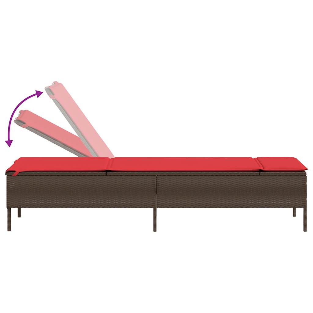 Sun Lounger with Cushion Brown Poly Rattan