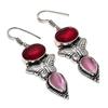 Pink Chalcedony, Garnet Gemstone 925 Sterling Silver Jewelry Earring 2.29"