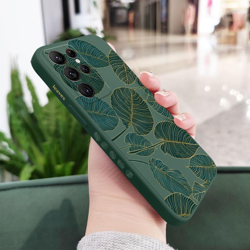 Green Gold Leaf Phone Case For Samsung Galaxy S25 FE S24 S23 S22 S21 S20 Ultra Plus S10 Note 20 ultra 10 9 Plus Cover