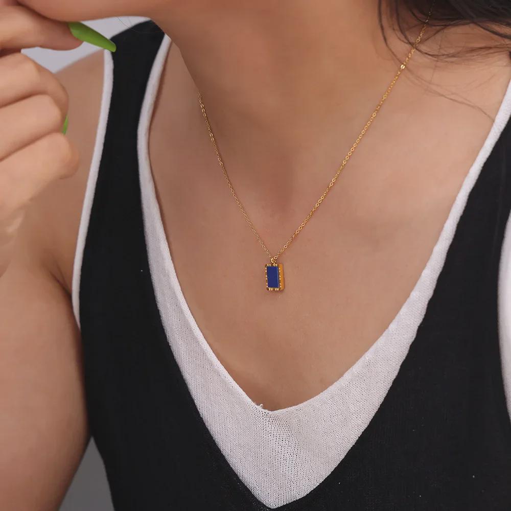 Европейское и американское ожерелье из двухслойной титановой стали с подвеской из синего лазурита