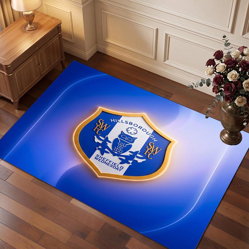 Sheffield Wednesday Football Print Crystal Velvet Rug, Comfortable Water Absorbent Non Slip Indoor Floor Carpet