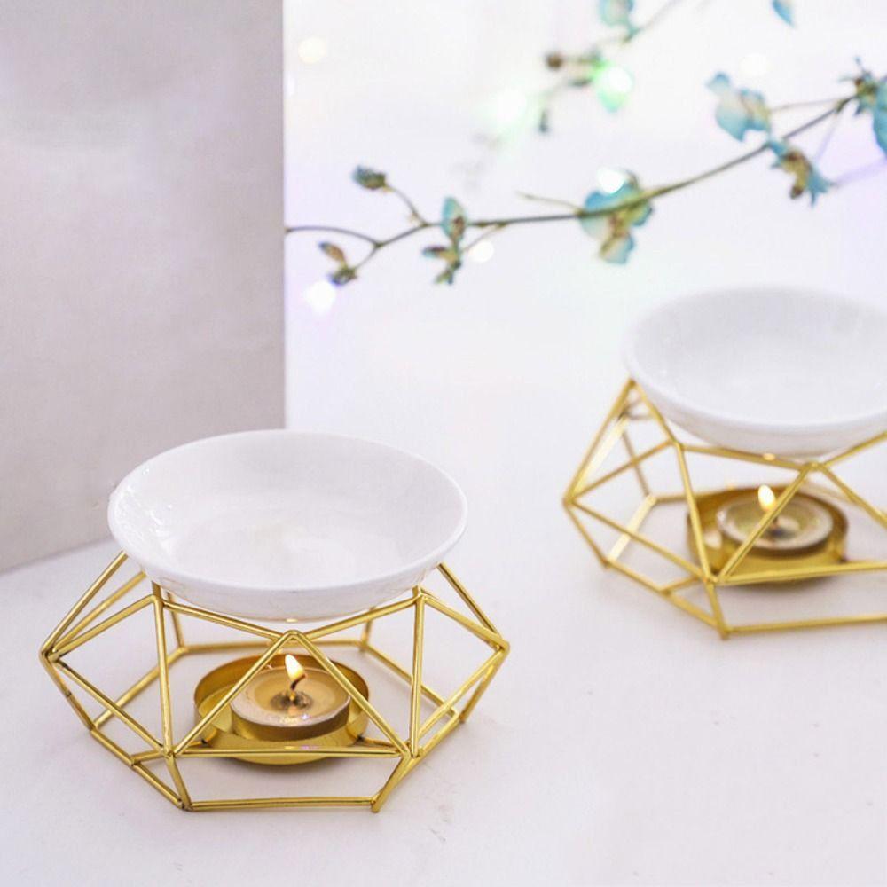 Gold Candle Holder Rhombus Shape Incense Burner Durable Tealight Holder  Candlelight Dinner Props