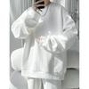 [JHIJSC] Men's Trainer Spring Long Sleeve Relaxing Casual Plain Color Fashionable Large Size (JP, Alphabet, M, White)