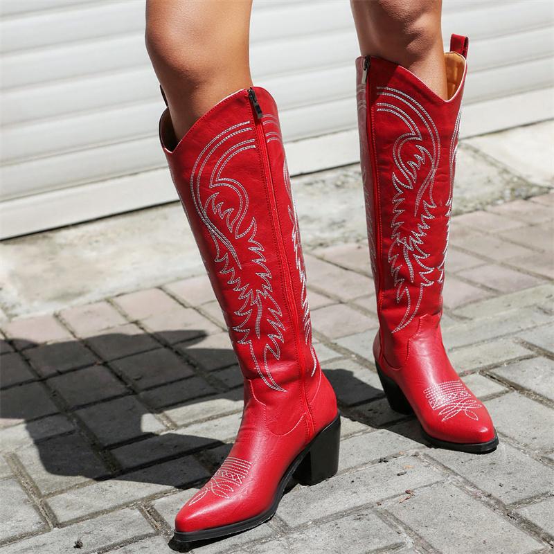 Ботильоны-чулки на танкетке Зимняя обувь 2025 Блочный каблук Вышивка Ковбойские сапоги для женщин Удобные ботильоны челси Женский бренд