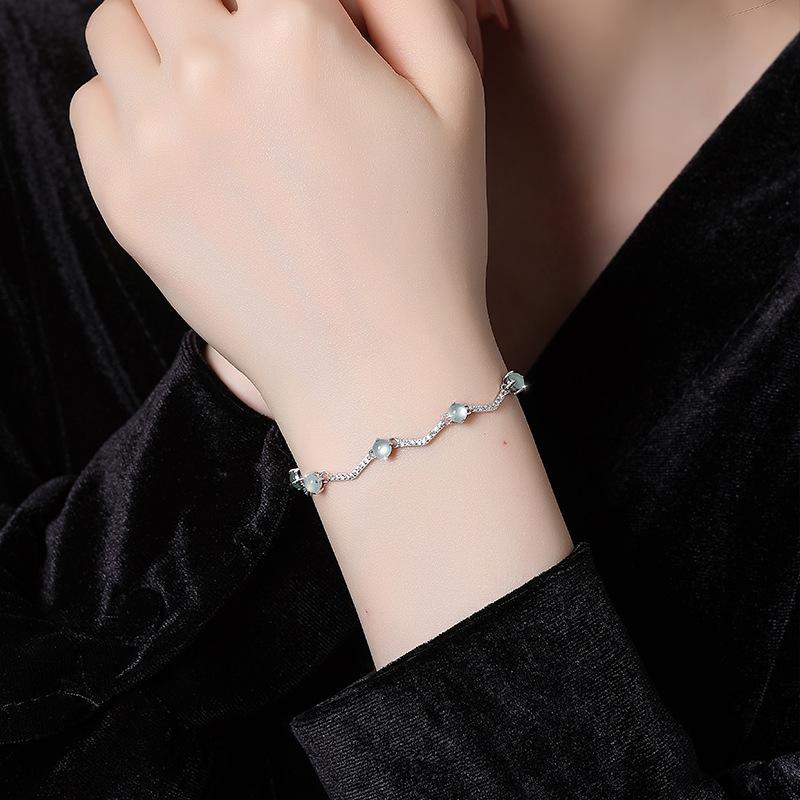 S925 silver inlaid with high ice quality ice transparent natural dangerous material blue water jadeite bracelet light luxury daily jewelry gift