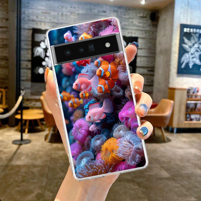 Чехол для телефона Google Pixel 9 8 7 6 5 4 4XL 7A 6A 5A 4A 3A Pro XL 5G Прозрачный Мягкий ТПУ Корпус Узор на Тему Морской Жизни