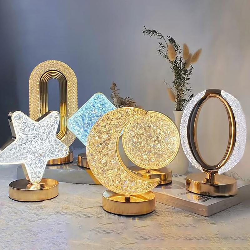 3D Кристальный Сенсорный Светодиодный Ночник для Детской Спальни - USB Перезаряжаемый Светодиодный Светильник, Меняющий Цвет, Квадратной Формы, в Виде Звезды, Луны