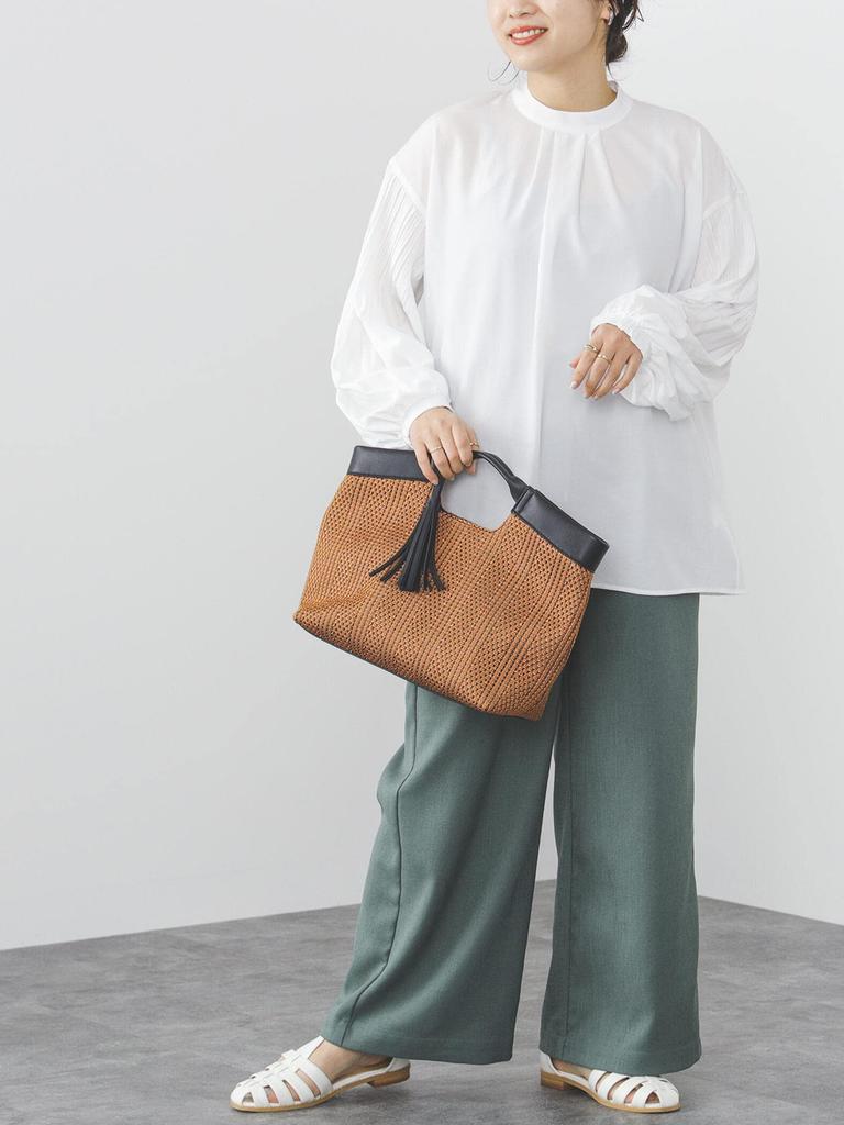 Shirt Sleeves Poppy Pleated Blouse FREE [Beams Heart] L/S Women's OFF_WHT