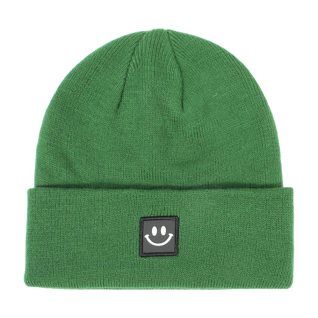 Women's Fashion Smiley Face Logo Hat Solid Color Knitted Hat Casual Outdoor Warm Beanie Men's Winter Hat