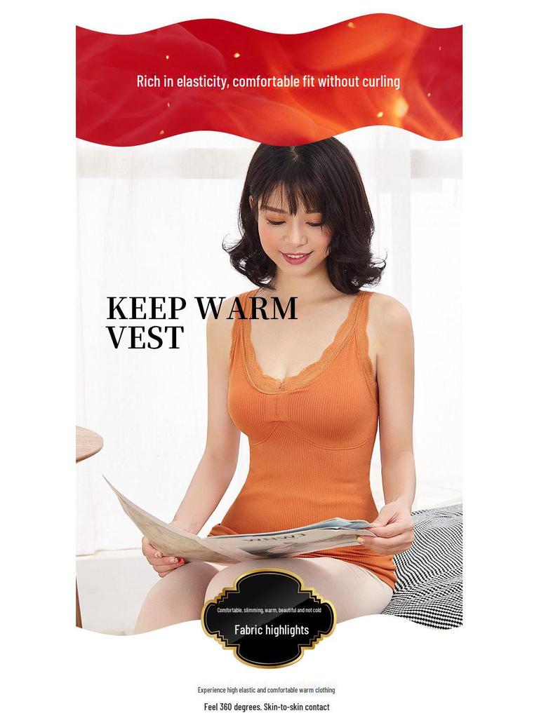 **Женский теплый жилет Little Bear Fairy с V-образным вырезом, кружевом и нагрудной накладкой - плюс бархат**