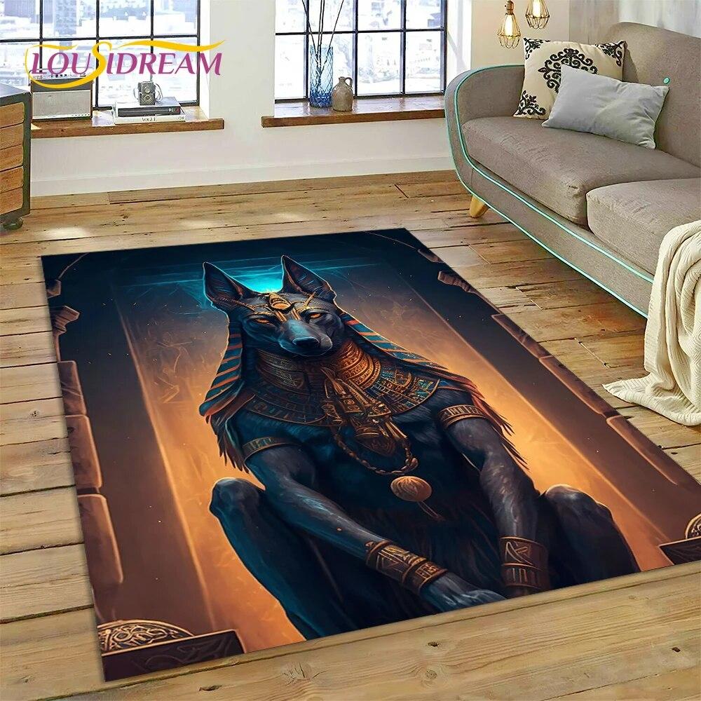 3D Anubis Pharaoh Horus Egyptian Mythology Gods Carpet Rug for Home Living Room Bedroom Sofa Doormat Decor,Area Rug Non-slip Mat