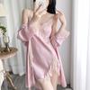 Two Sets of Ice Silk Pajamas Female New Spring and Fall Long-sleeved Robe Summer Comfortable Sexy Lace Halter Nightgowns