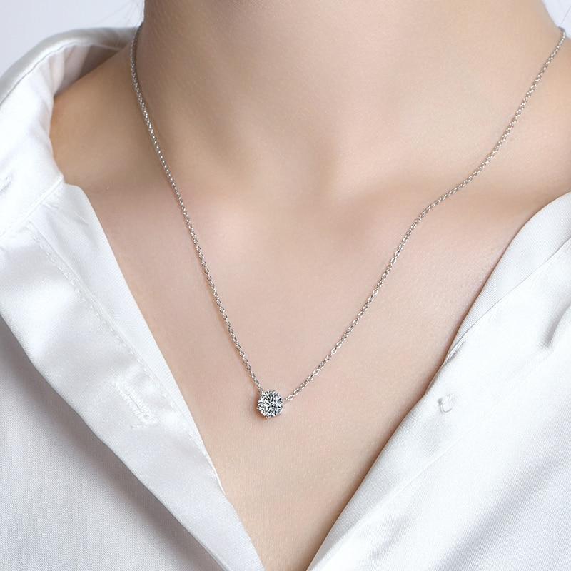 925 Silver Necklace Pendant Round Cut 1 .0ct D Color White Moissanite Pass Diamond Test For Women Elegant Necklace