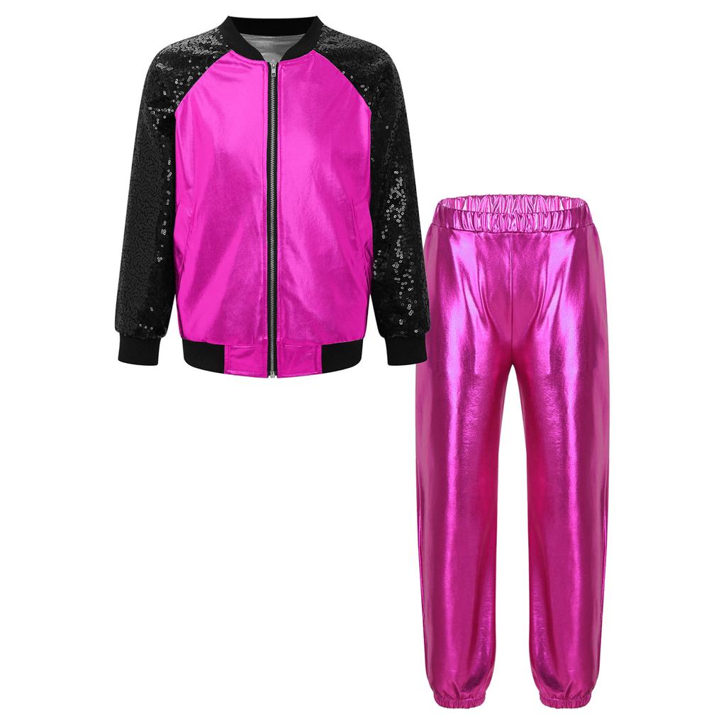 Детский костюм для джаза/хип-хопа с металлической курткой-бомбером и спортивными штанами
