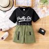 Летняя детская одежда 2025: Комплект из 2 предметов для девочек: футболка с буквой и шорты
