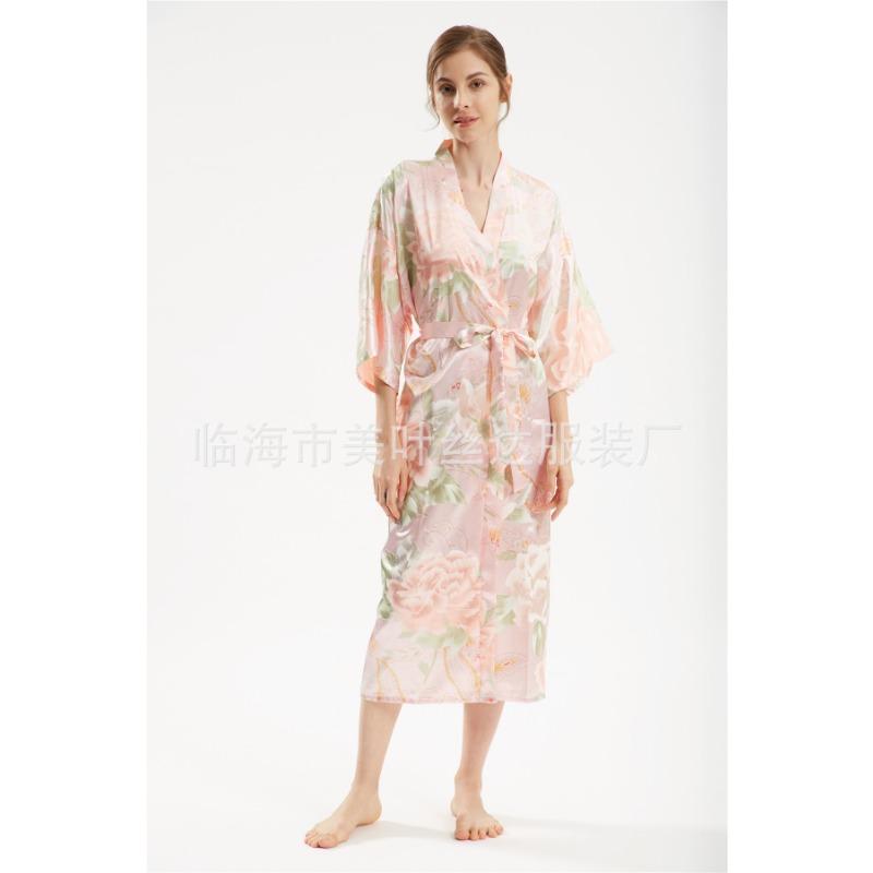 Очень длинный искусственный шелковый атлас, модный темперамент, элегантный большой пионовый шелковый халат, взрывное платье для подружки невесты, утренний халат и кимоно