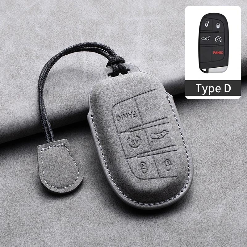 Leather Car Key Case Cover Shell For Jeep Chrysler 300 200 Dodge Charger Grand Cherokee Wrangler Compass Renegade For Fiat 500X