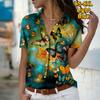 2025 Лето Новая Мода Женская Повседневная Рубашка Топ с Коротким Рукавом и V-образным Вырезом на Пуговицах с Принтом Бабочек