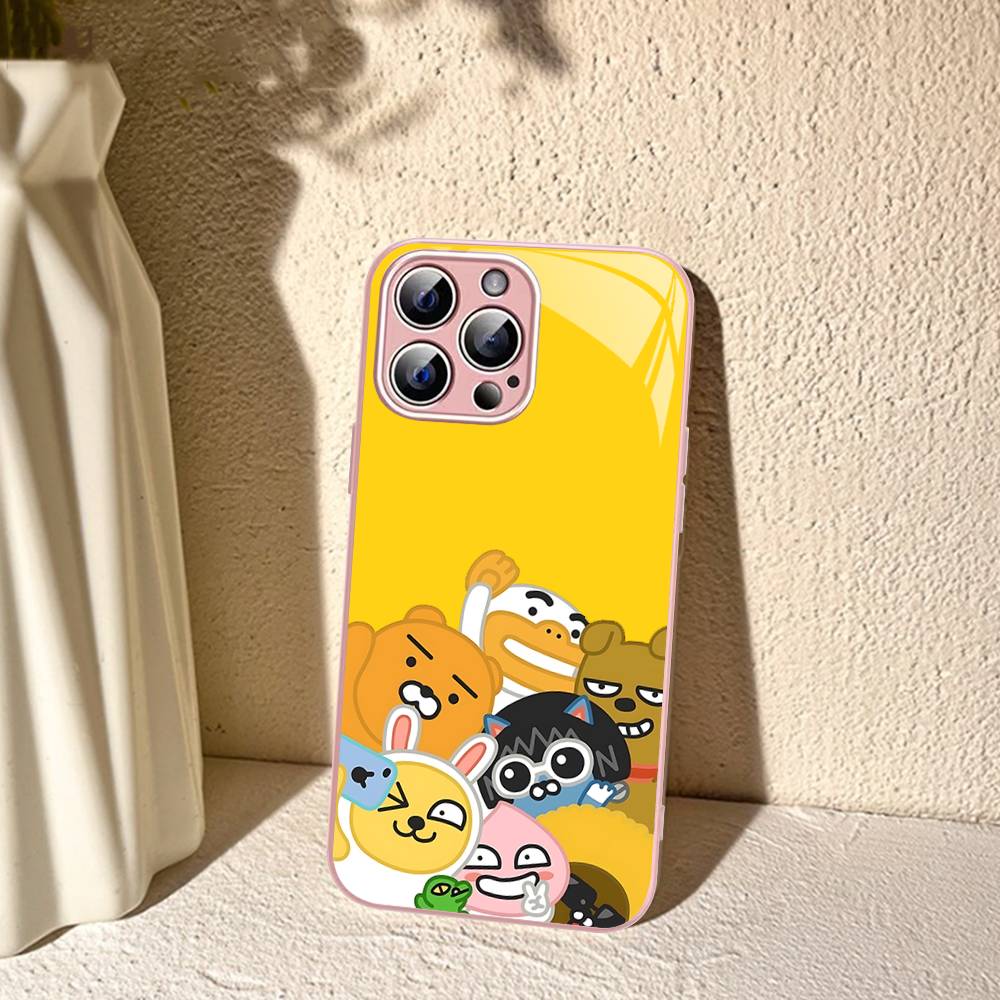 Cartoon K-KAKAO CUTE F-FRIENDS Tempered Glass For Iphone 14 13 12 11 Pro Mini XS MAX 14Plus X XS XR Fundas