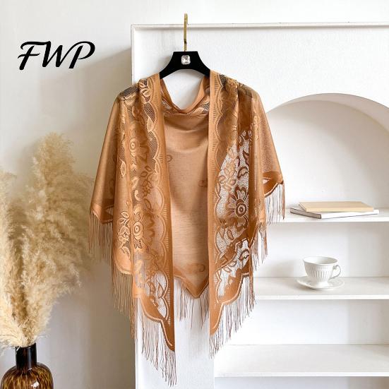 High-end Velvet Wrap Triangle Lace Shawls And Wraps with Tassels, Floral Sheer Evening Dress Shawl, Breathable Lightweight Spring Tassel Wrap, Perfect