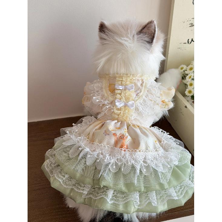 Handmade Pure Cotton Puppy Dog Clothing Cute Butterfly Print Bow Princess Dress for Small Medium Dog Chihuahua Pet Dog Clothes