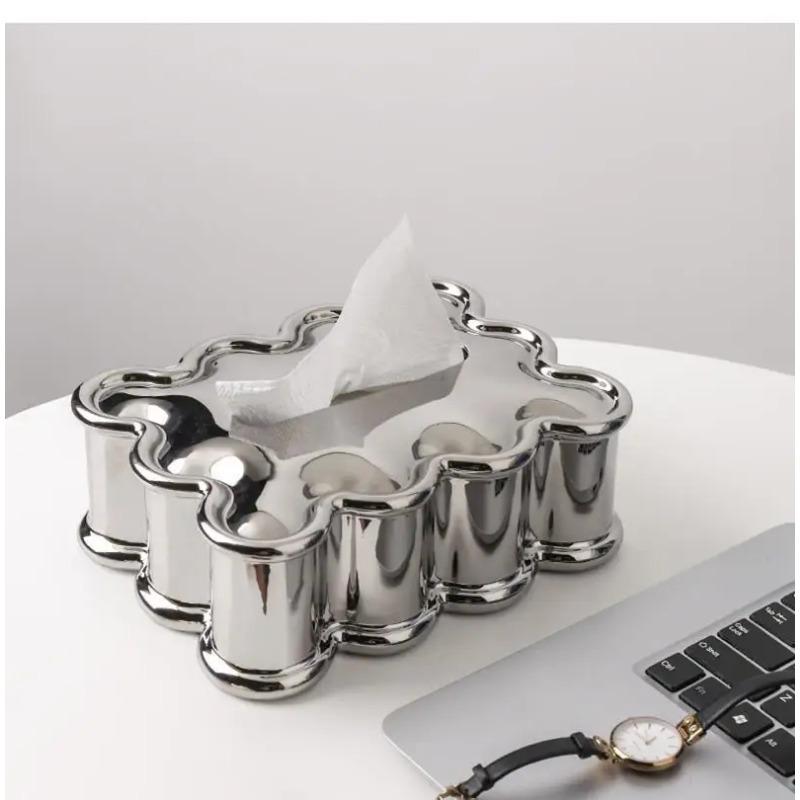 Silver Plated Ceramic Tissue Box Living Room Decoration Dog Fighting Household Pumping Desktop Napkin