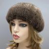 Women Mink Fur Beret Hats Knitted Winter Natural Fur Hat High Quality One Size Elastic