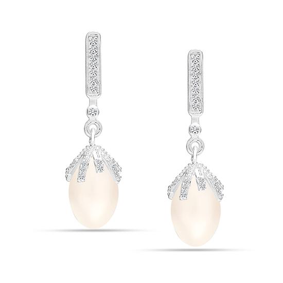 LeCalla 925 Sterling Silver Pearl Earrings, Pearl Drop Dangle Cubic Zirconia Stud Earring for Women
