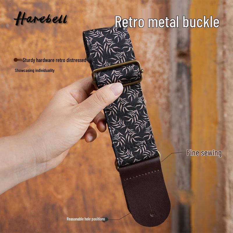 Comfortable Non-Slip Bakelite Guitar Strap with Plant Pattern; Widened Shoulder Support, PO-085 Ink Leaf Initial.