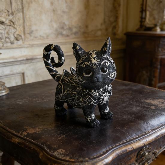 Загадочная статуэтка черной кошки Маленькая фигурка кошки из смолы Декоративная готическая скульптура животного для дома, офисного стола, винного шкафа, полки