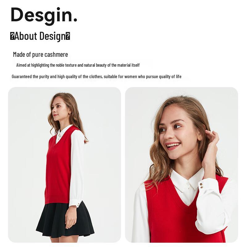 Hengyuanxiang Women's Pure Cashmere V-Neck Sweater Vest