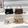 2025 new portable messenger texture indentation rhombus trend foreign style solid color shoulder small square bag women's bag