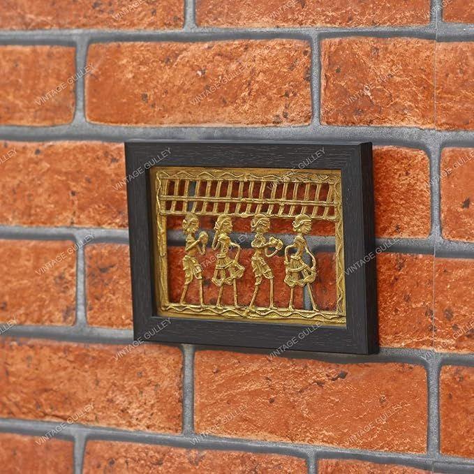 Винтажная латунная рама Dhokra Art – Ручная работа, tribal настенное панно | Этнический индийский металлический настенный декор для гостиной, дома