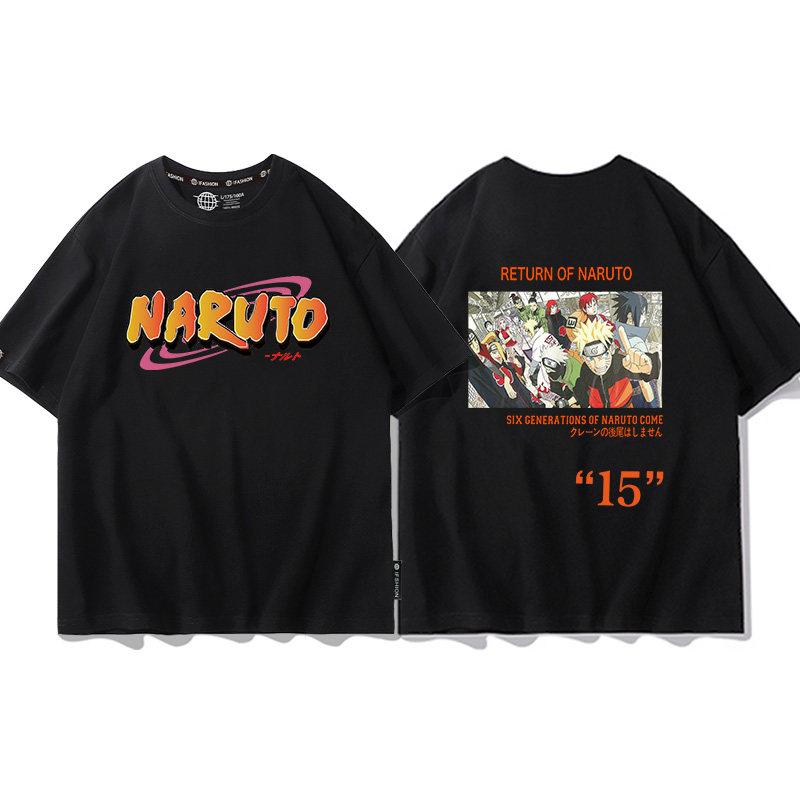 Black Cartoon Childrens Tshirt Naruto Xiao Organized Six Payne Anime Cotton Doublesided Printing Parentchild Casual Tshirt